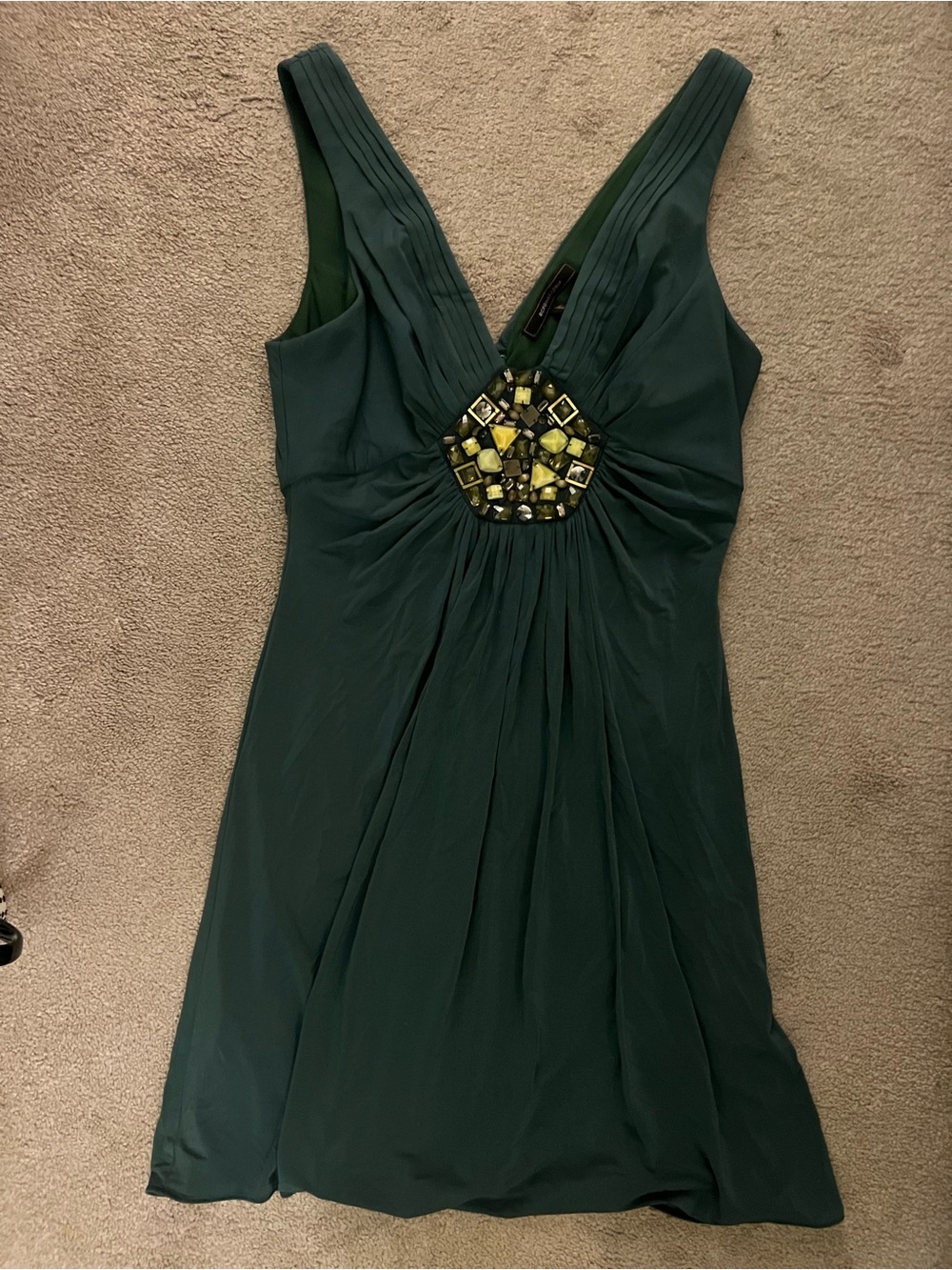 Bcbg Green Sleeveless V-Neck Embellished Women’s Dress